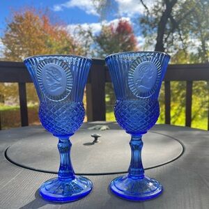 Vintage Avon Blue Glass Goblets‎ 1976 Americana Cameo George & Martha Washington
